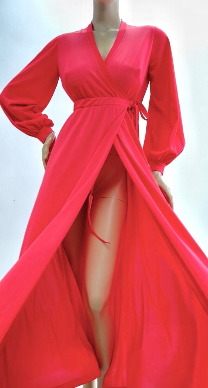 Vintage Olga Long Peignoir Robe M Sweeping Hem High Waist Luxurious Nylon 1970s